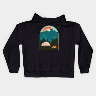 Camping poster sunset landscape Kids Hoodie